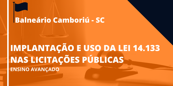 Banner do curso Implantação e Uso da 14.133 nas  Licitações Públicas Balneário Camboriú